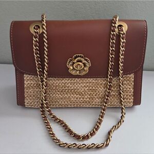 Coach Parker In Colorblock Woven Straw/Leather